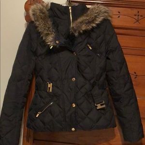 Express black fur hooded coat